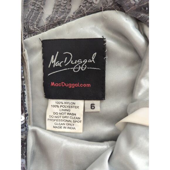 Mac Duggal Silver Sequined Cap Sleeve Evening Gown Womens Size 6 Formal Party - Picture 11 of 14
